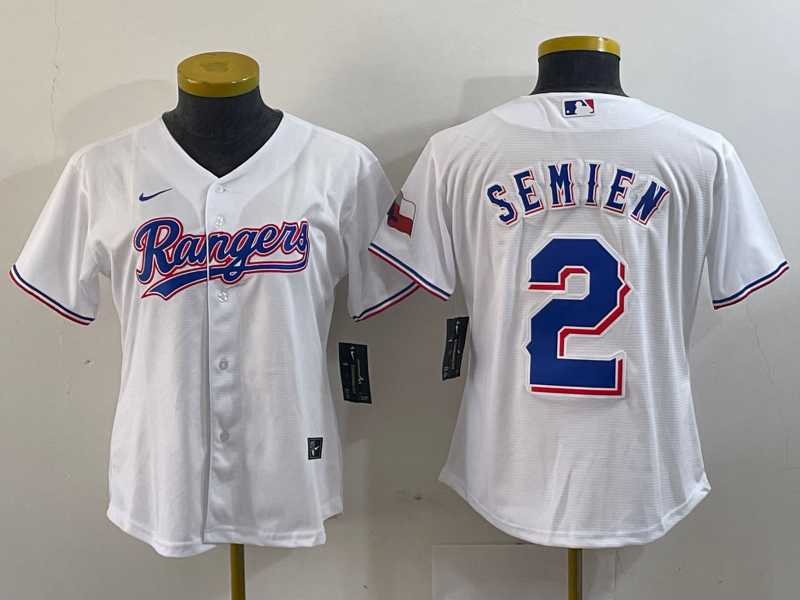 Womens Texas Rangers #2 Marcus Semien White 2024 Gold Collection Limited Cool Base Jersey